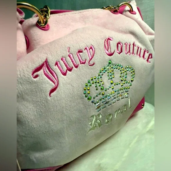 NEW Juicy Couture Juicy Kingdom Pink Velour Tote - Picture 3 of 9